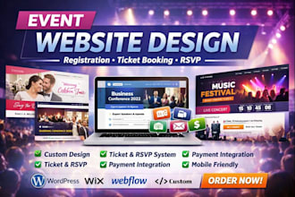 design a wedding or conference event website with rsvp and ticket booking