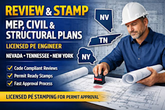 review and stamp mep civil and structural engineer plan for nevada tennessee ny
