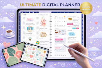 design digital hyperlinked planner, digital planner, etsy digital planner