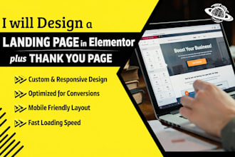 design a landing page in elementor plus thank you page