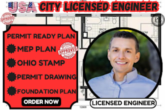 licensed engineer,full permit set,foundation plan,mep plan,ohio stamp ca,tx,mi