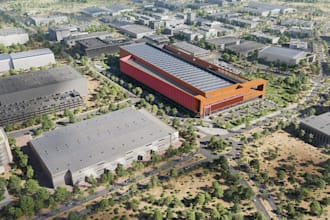 renovate warehouse architecture exterior renders,3d landscape aerial layout view