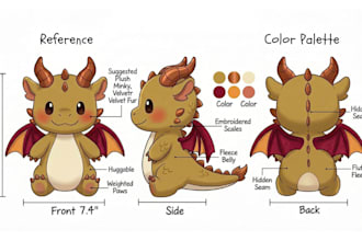 design custom plush reference sheet tech pack stuffed animal toy or ych concept