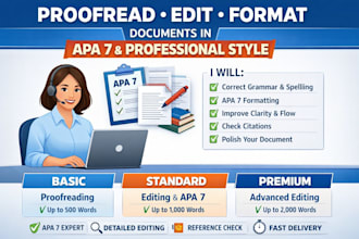 proofread, edit, and format documents in apa 7 and professional style