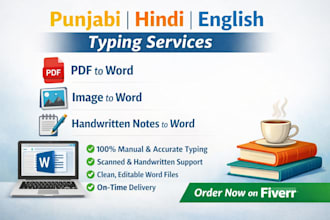 do fast punjabi, hindi, english typing job of pdf, books,