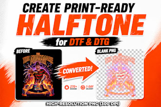 create print ready halftone artwork for dtf and dtg