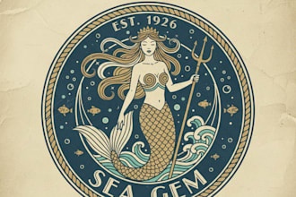 design a beautiful vintage mermaid logo for your brand