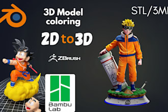 do 3d model coloring, convert 2d art to 3d print ready stl to 3mf