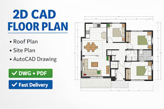 draw professional 2d floor plan, roof and site plan in auto cad