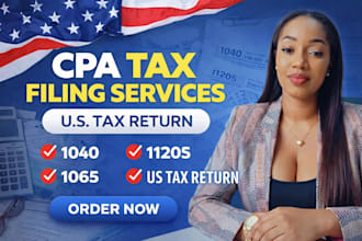handle cpa tax filing services for US taxes, 1040, 1120s, 1065, us tax return