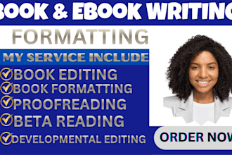 book editing,  novel proofreading,  kindle ebook and kdp paperback formatting