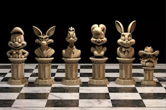 sculpt 3d printable model, chess board game, tabletop collectible, figures, stl