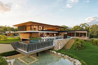 renew luxury villa property,exterior landscape, backyard patio,playground render