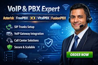 install and configure asterisk, freepbx, 3cx, vitalpbx, fusionpbx, sip trunks