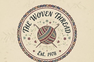design a cozy vintage crochet logo for your handmade brand