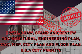 draw stamp review architectural engineering city, floor plan mep USA city permit