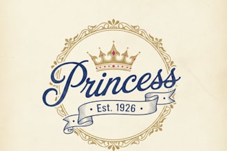 design a graceful vintage princess logo for your brand