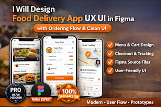 design food delivery app UX UI in figma with ordering flow clean UI