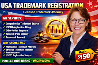be your licensed trademark attorney for uspto trademark registration in USA