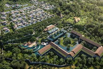 design 3d landscape site map, urban resort,residential villas,beach hotel render