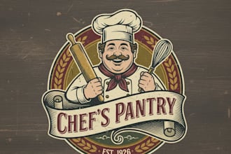 design a classic vintage chef logo for your food brand