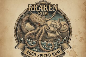 design a powerful vintage kraken logo for your brand
