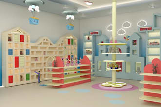 renew 3d kids toy store,cartoon interior,gift showroom,kids playroom, cgi render