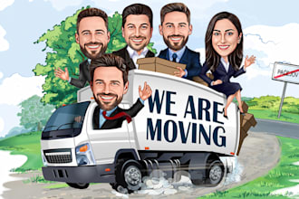 make a unique cartoon caricature, corporate group caricature