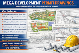 prepare code compliant mega development permit drawings in the USA