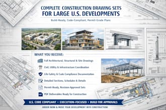 design complete construction drawing sets for large US developments