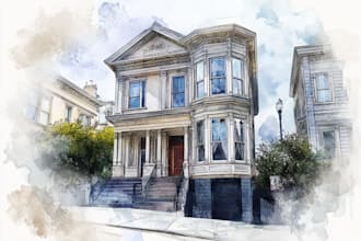 draw a watercolor house painting