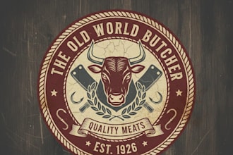 design a classic vintage butcher logo for your brand