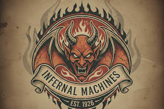 design a dark vintage demon logo for your brand