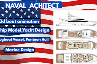 design 3d boat animation, ship model, yacht design, tugboat vessel, pontoon hull