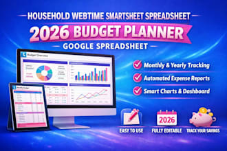 household webtime smartsheet spreadsheet, 2026 budget planner google spreadsheet