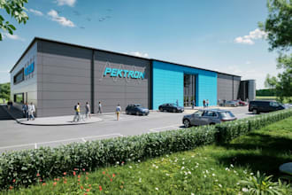 redesign warehouse exterior, offices, commercial building 3d renders,3d interior