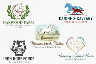 create a unique horse equine equestrian farm animal dog logo for your business