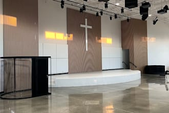 design a sacred 3d church interior and altar for worship spaces