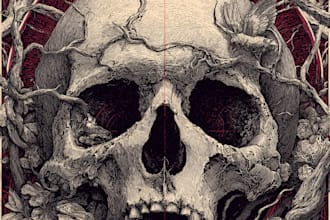 create an detailed dark art, horror, skull, fantasy
