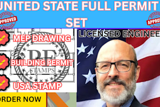 full permit set ,permit drawing,building permit,mep drawing ,usa stamp