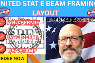 usa beam framing plan,foundation plan ,hvac plan,adu drawing,usa stamp