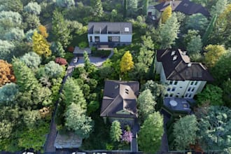 build 3d hillside house, real estate,stone cladding, apartment garage,cgi render