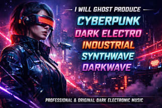 ghost produce cyberpunk music, dark electro, industrial, synthwave, darkwave
