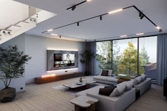 buildup 3d contemporary apartment, dining room, interior layout,open plan living