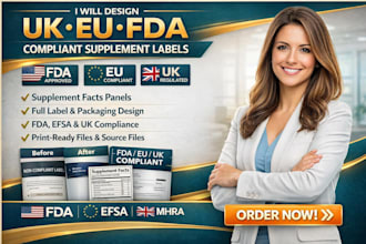 design UK, eu and fda compliant supplement fact labels