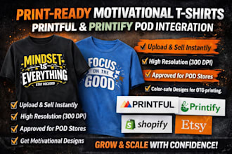 design print ready motivational tshirt, printful printify pod store integration