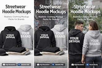 design streetwear hoodie mockup, streetwear clothing mockup and clothing pack