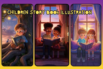 do children story book illustration, kids book art, watercolor illustration
