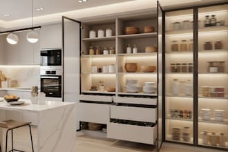 design kitchen pantry cabinet apartment interior 3d render