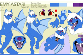 draw your furry fursona character, reference sheet, sfw nsfw fursuit ref sheet